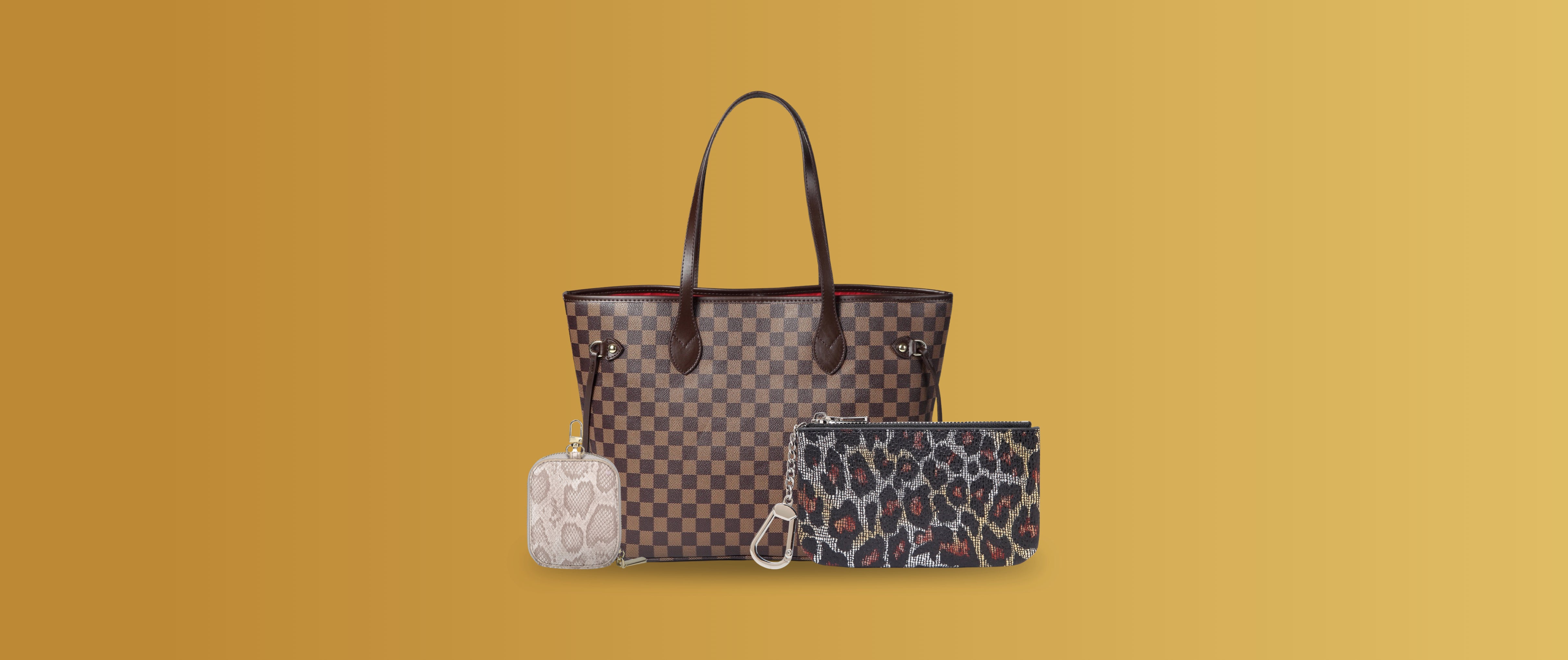 Daisy Rose Luxury Checkered Make Up Bag, Women's, Size: Large, Beige