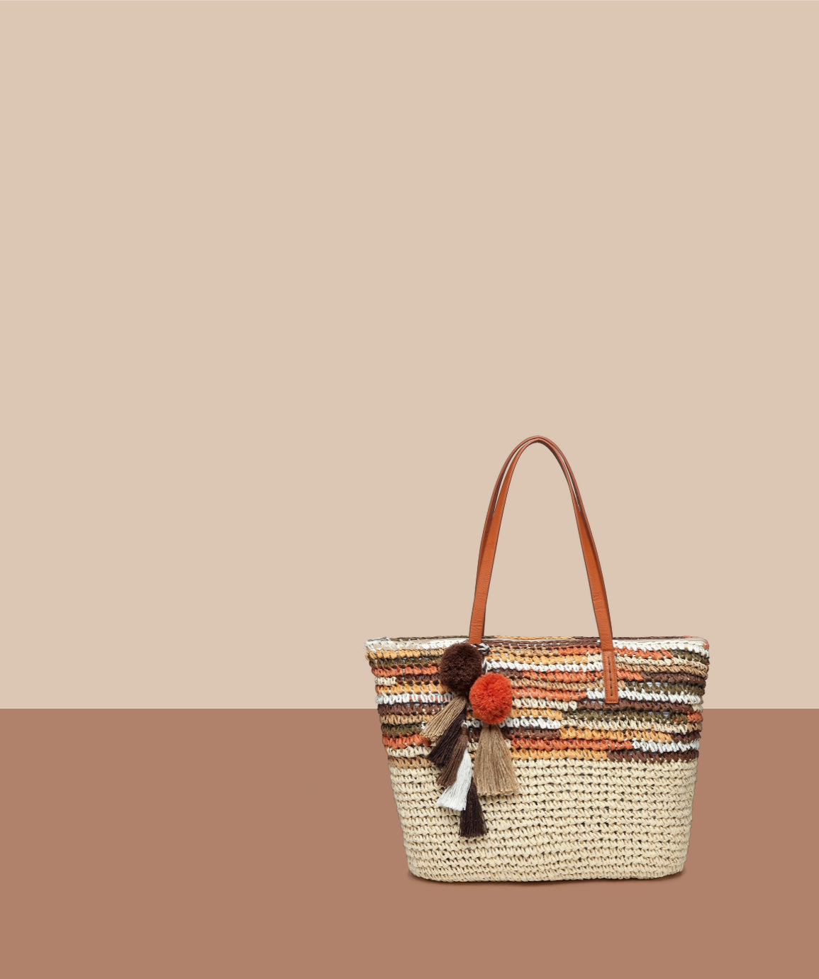 Summer Beach Tote With Vegan Leather Handles Pom Poms Tassels Daisy Rose bags