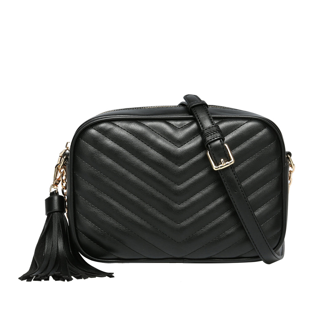 Daisy Rose Checkered Cross Body Bag - RFID Blocking with Credit Card Slots  Clutch - PU Vegan Leather (BLACK) 