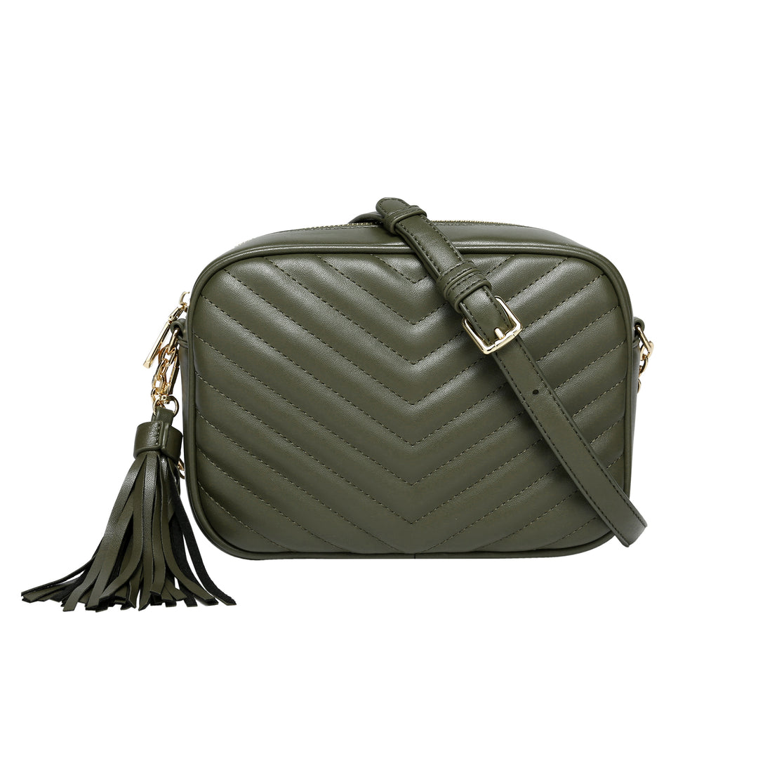 Daisy Rose Quilted Chevron Shoulder Cross Body Bag with Top Handle, PU  Vegan Leather - Beige: Handbags