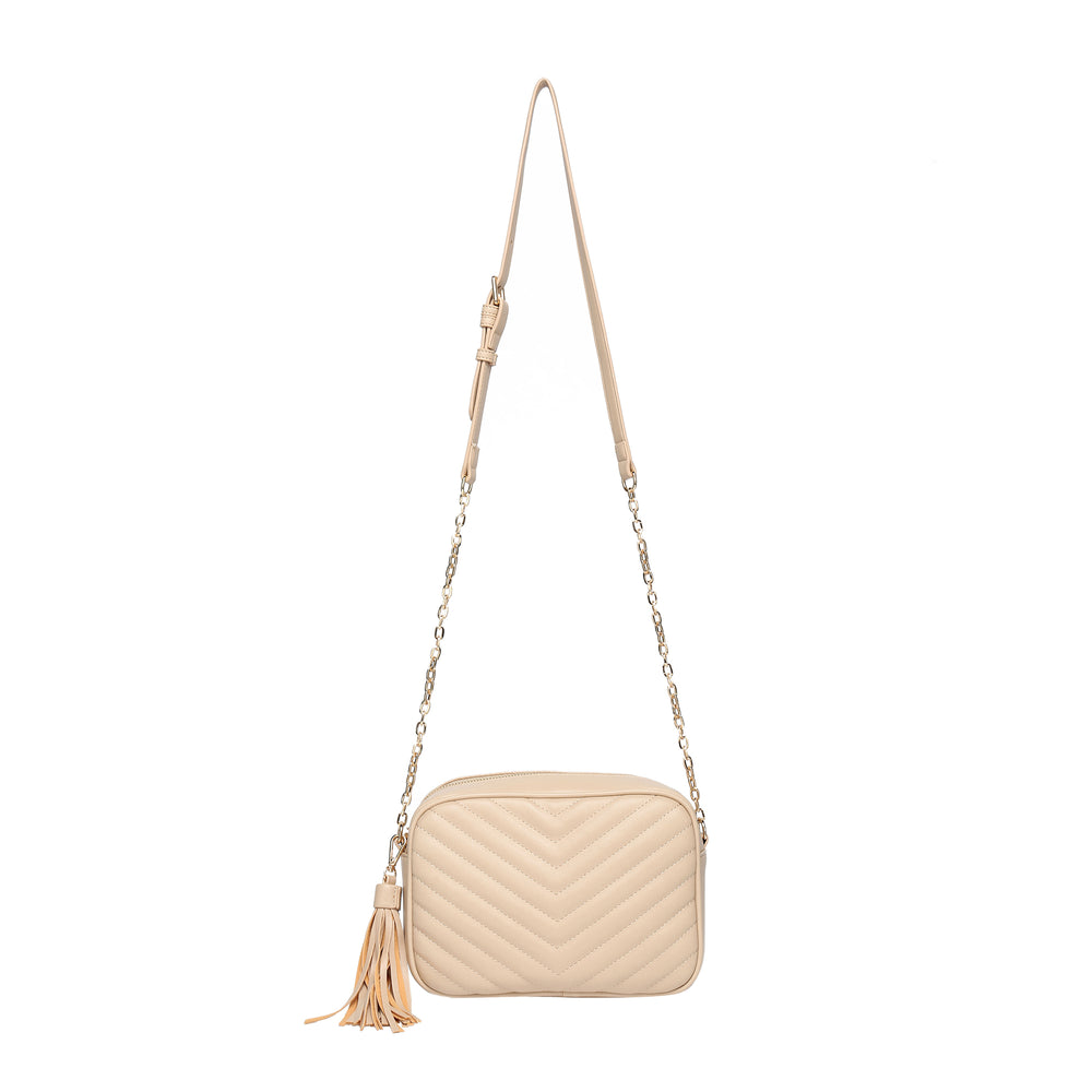 Daisy Rose Quilted Chevron Shoulder Cross Body Bag with Top Handle, PU  Vegan Leather - Beige: Handbags