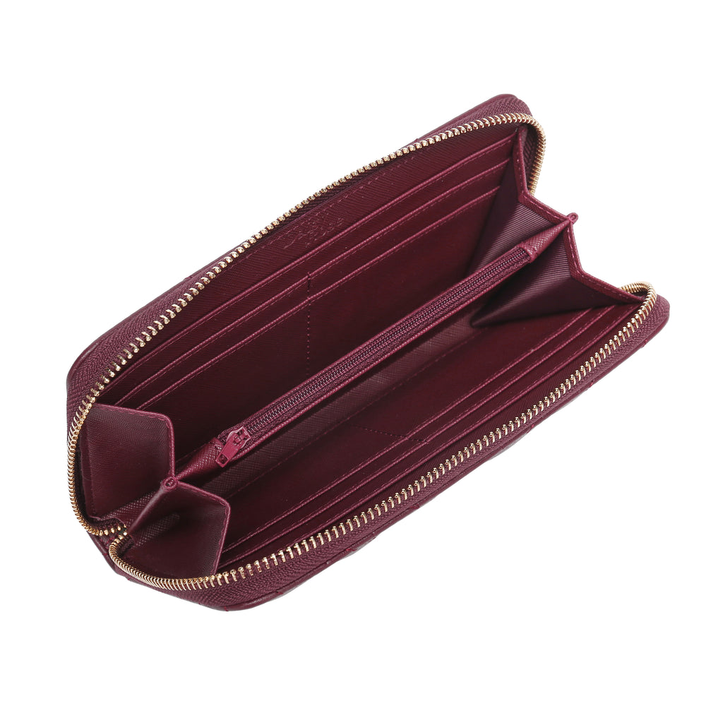 Burgundy Quilted Chevron Double Zip Wristlet Wallet - STB Boutique