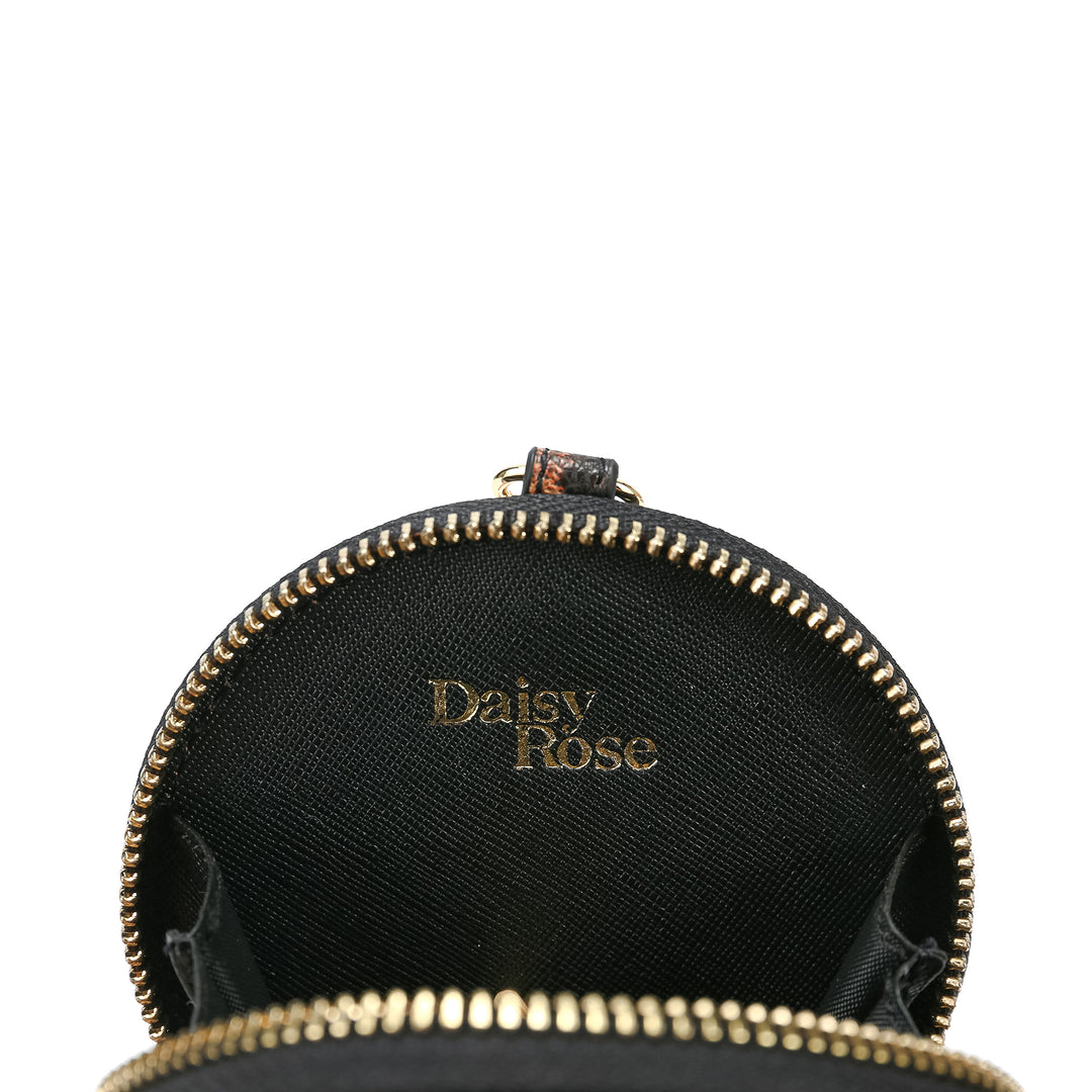 Daisy Rose Round Coin Purse Pouch Change Wallet Holder for Women with clasp  - PU Vegan Leather - Beige
