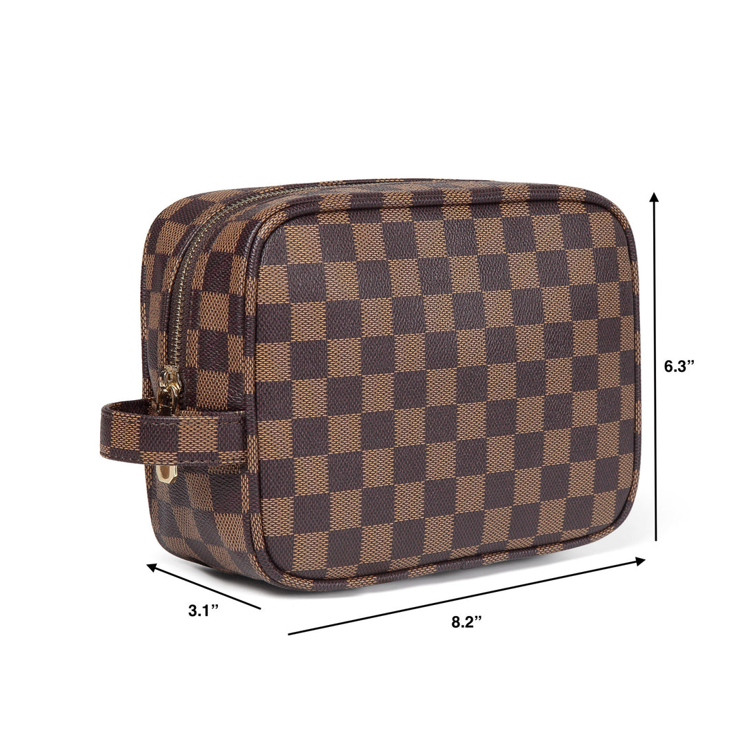 Daisy Rose Luxury Checkered Make Up Bag, Women's, Size: Large, Beige