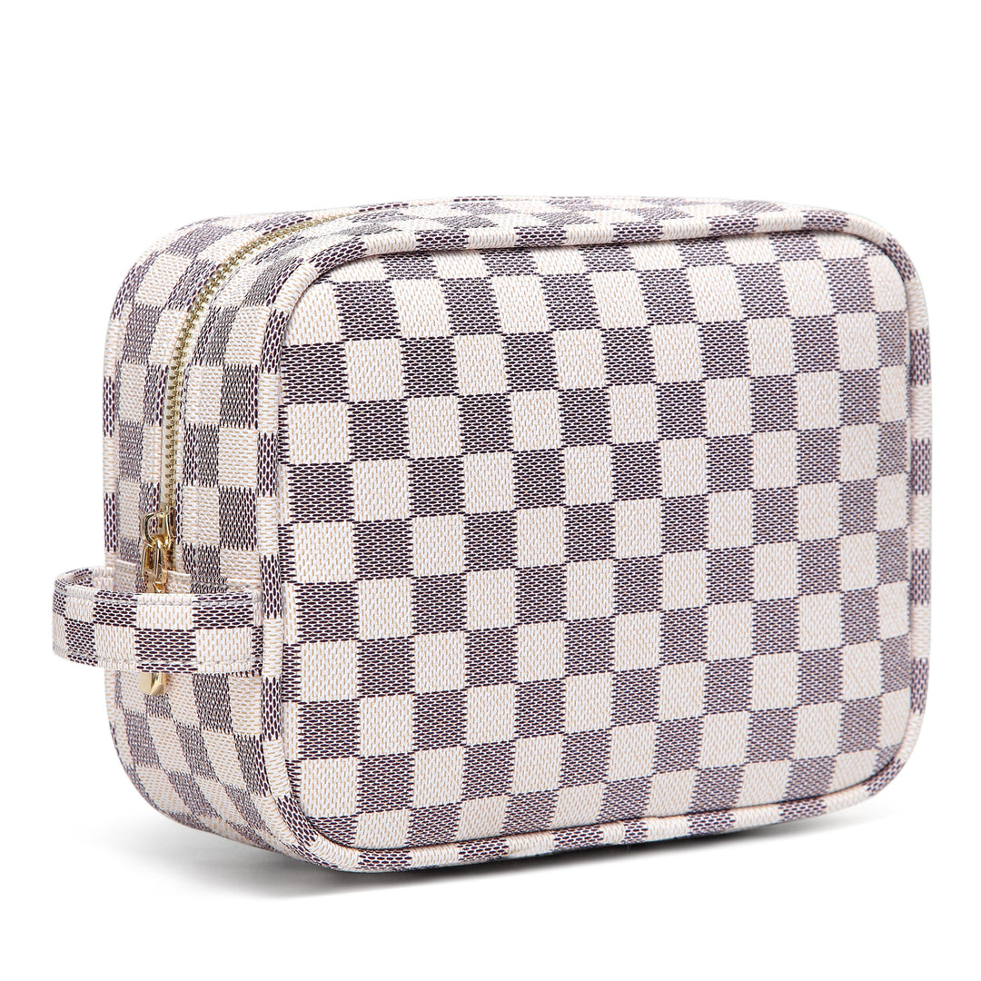 Daisy Rose Checkered Backpack Bag - Luxury PU Vegan Leather- Cream 
