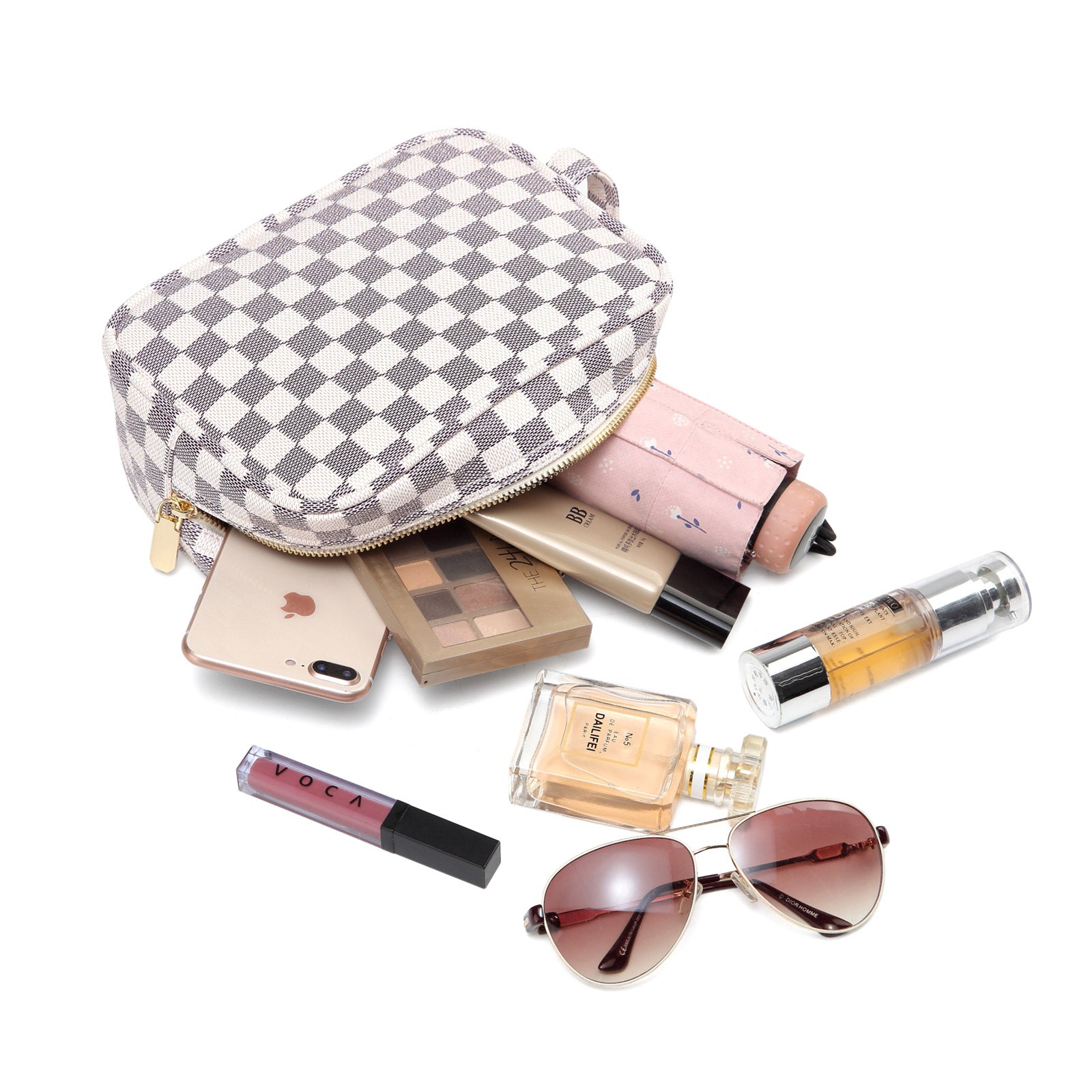 White checkered makeup online bag