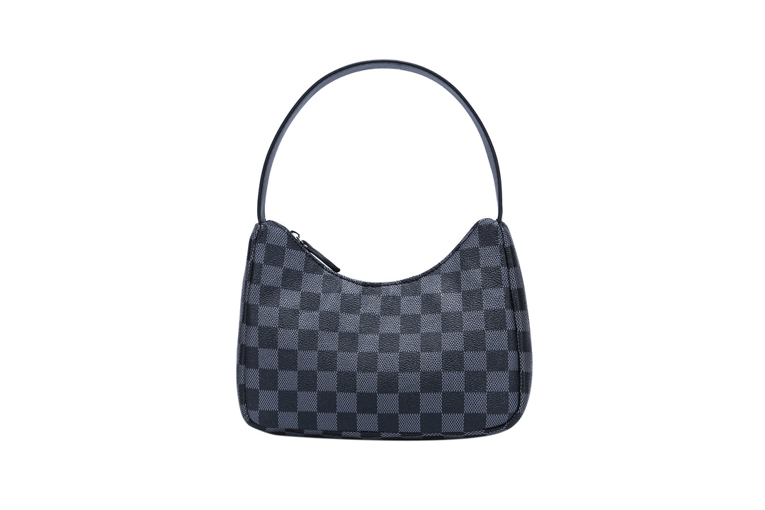 Daisy Rose Tote Shoulder Bag and Matching Clutch for Women - PU Vegan  Leather Handbag for Travel Work and School - Black Checkered