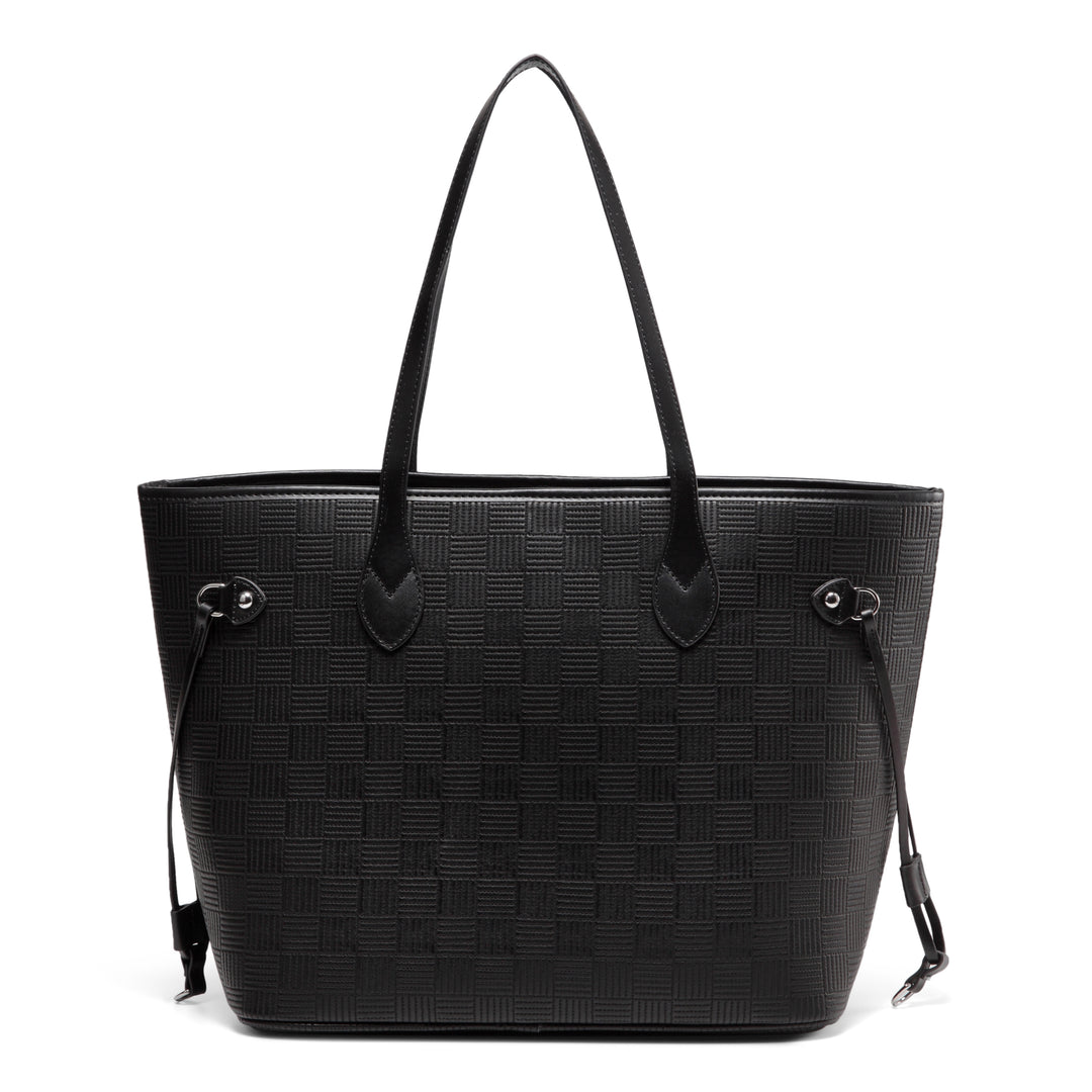 Daisy Rose Tote Shoulder Bag and Matching Clutch for Women - PU Vegan  Leather Handbag for Travel Work and School - Black Checkered