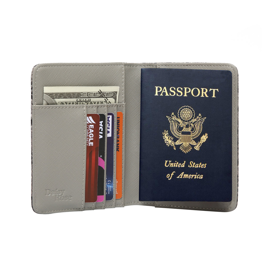 Daisy Rose Luxury Passport Holder Cover Case | PU Vegan Leather RFID Travel  Organizer Card Holder - Cream Snake
