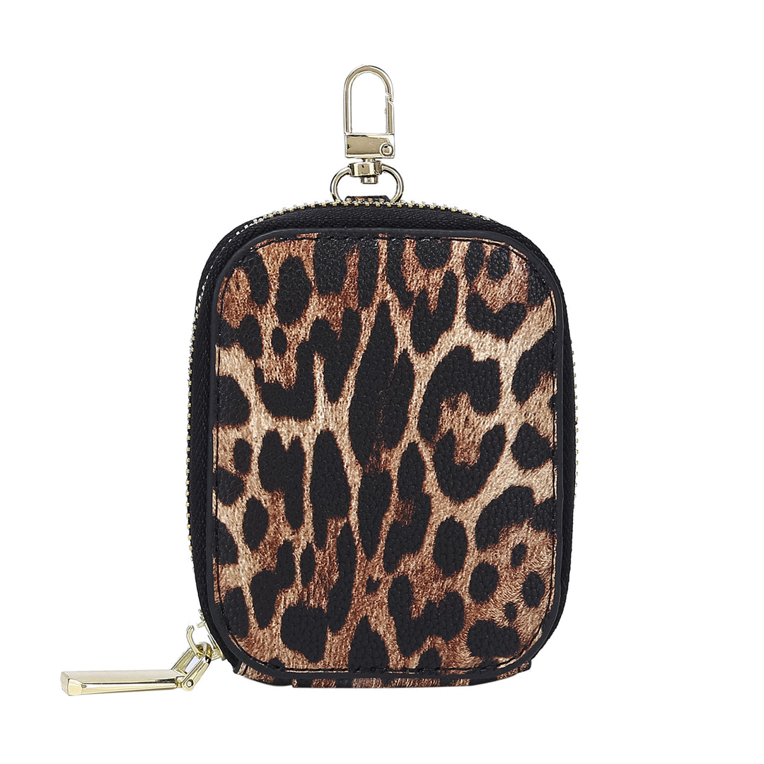 Daisy Rose Keychain Pouch & Coin Purse with Clasp, Luxury PU Vegan Leather - Golden Leopard