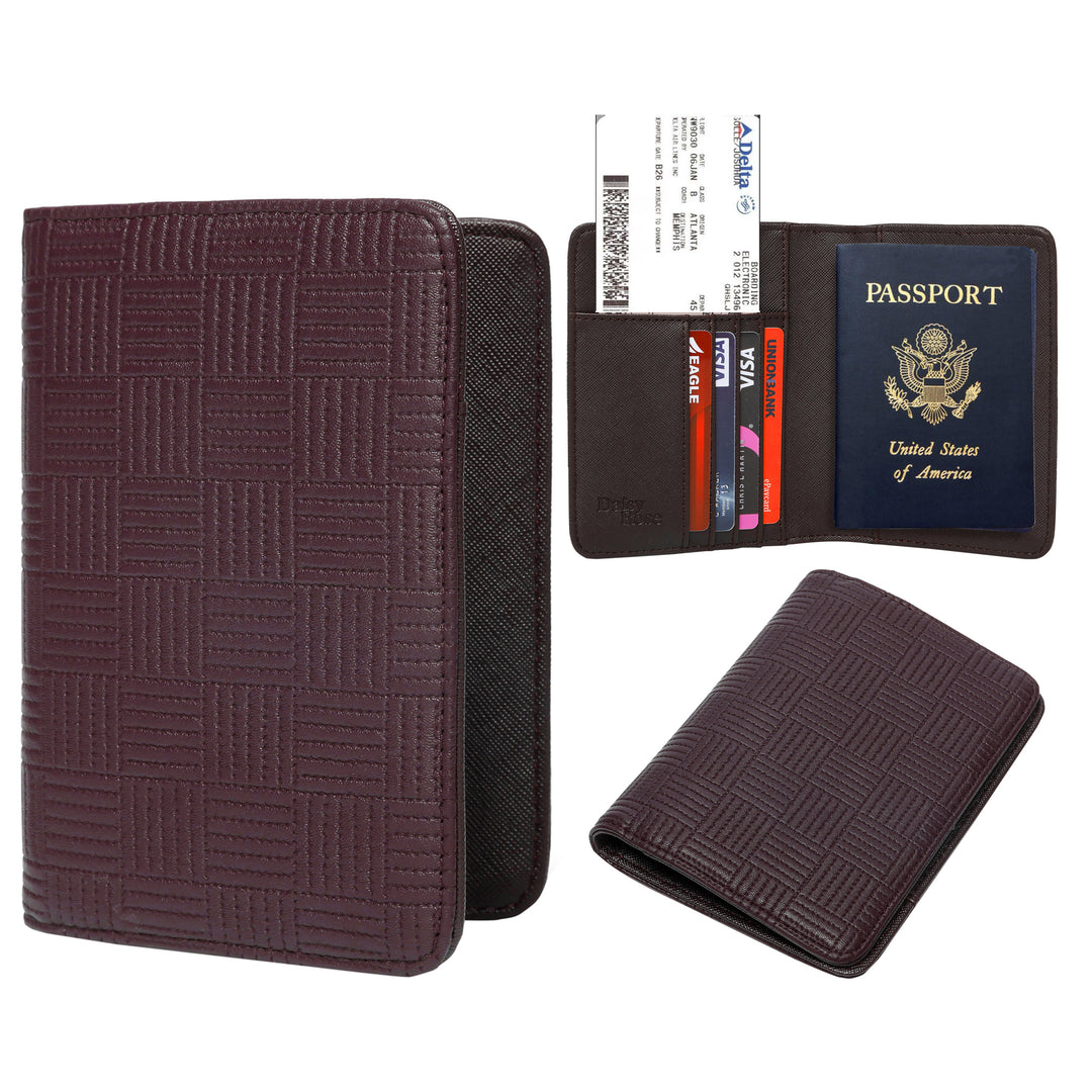 Daisy Rose Luxury Passport Holder Cover Case | PU Vegan Leather RFID Travel Organizer Card Holder