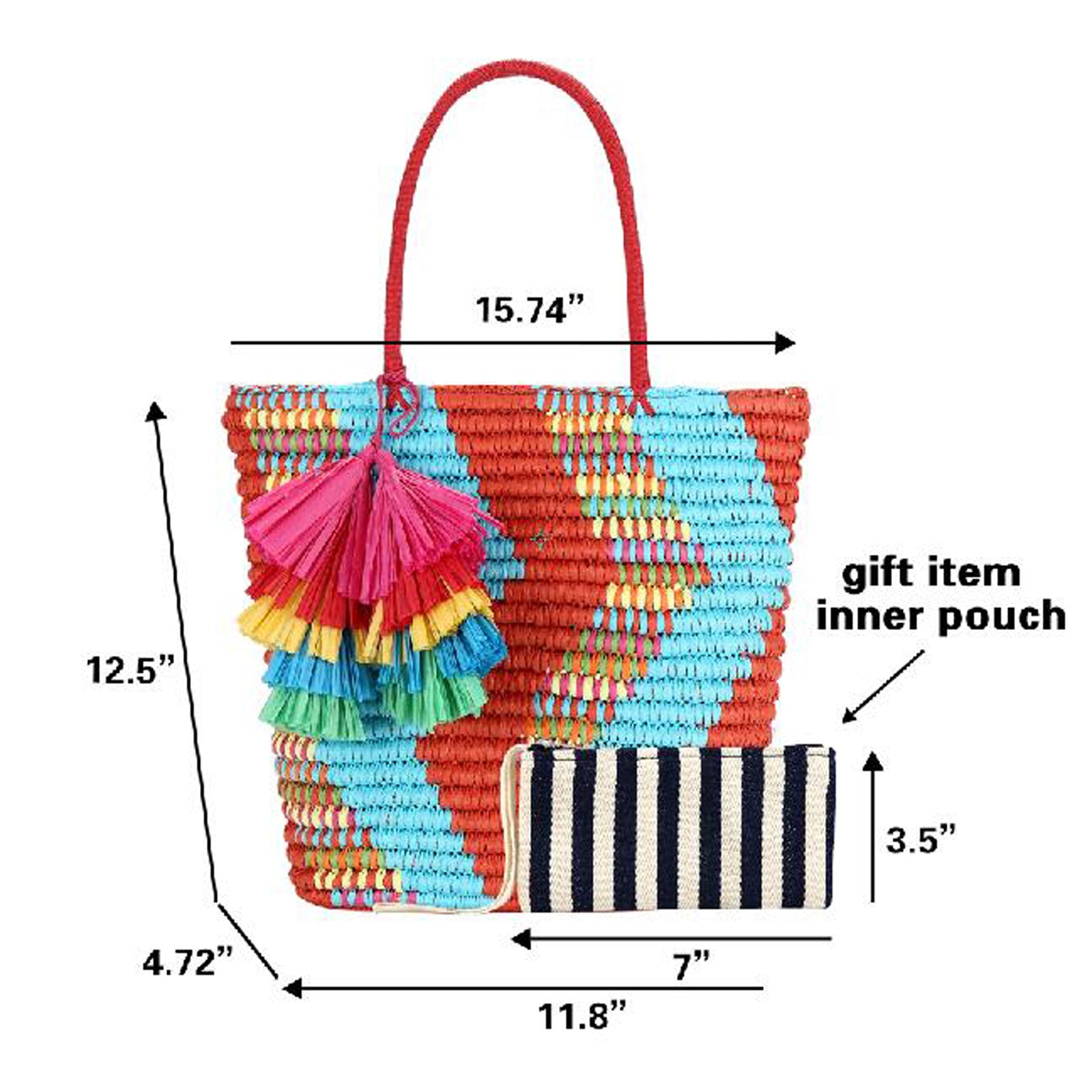 Straw beach tote bag with tassels and inner pouch – Daisy Rose bags